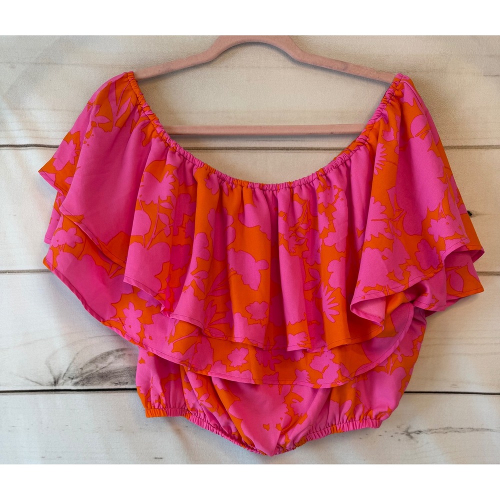 Sugarlips Pink Orange Floral Off The Shoulder Ruffle Crop Top STT16072PC Medium
